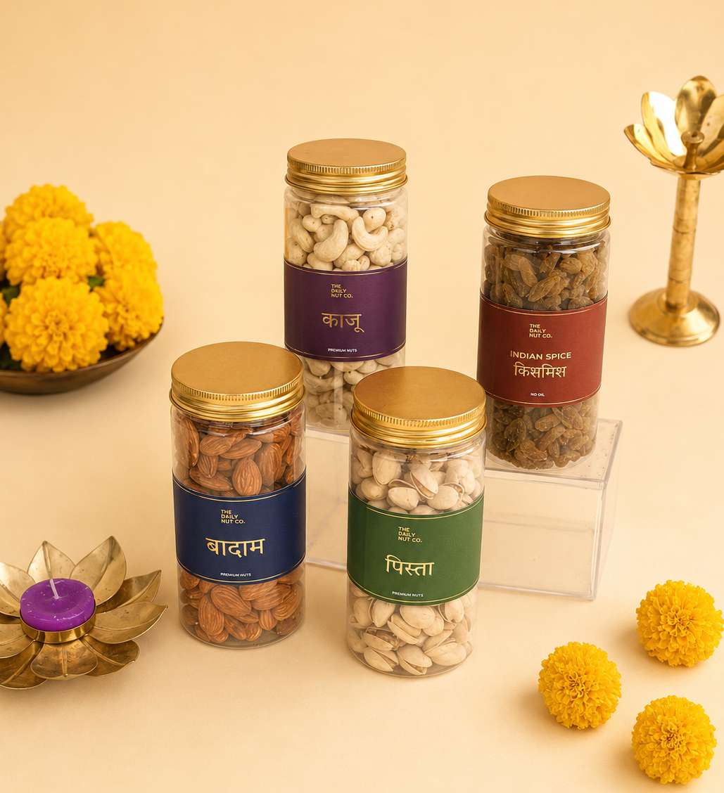 4-Jar Dry Fruit Set with Diyas